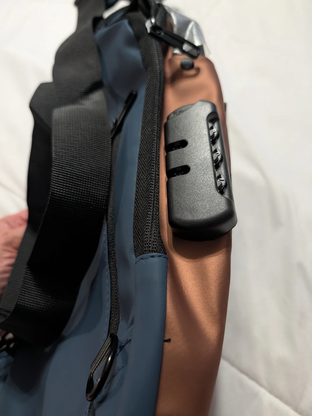 Fashion Navy and Brown Crossbody Sling Backpack